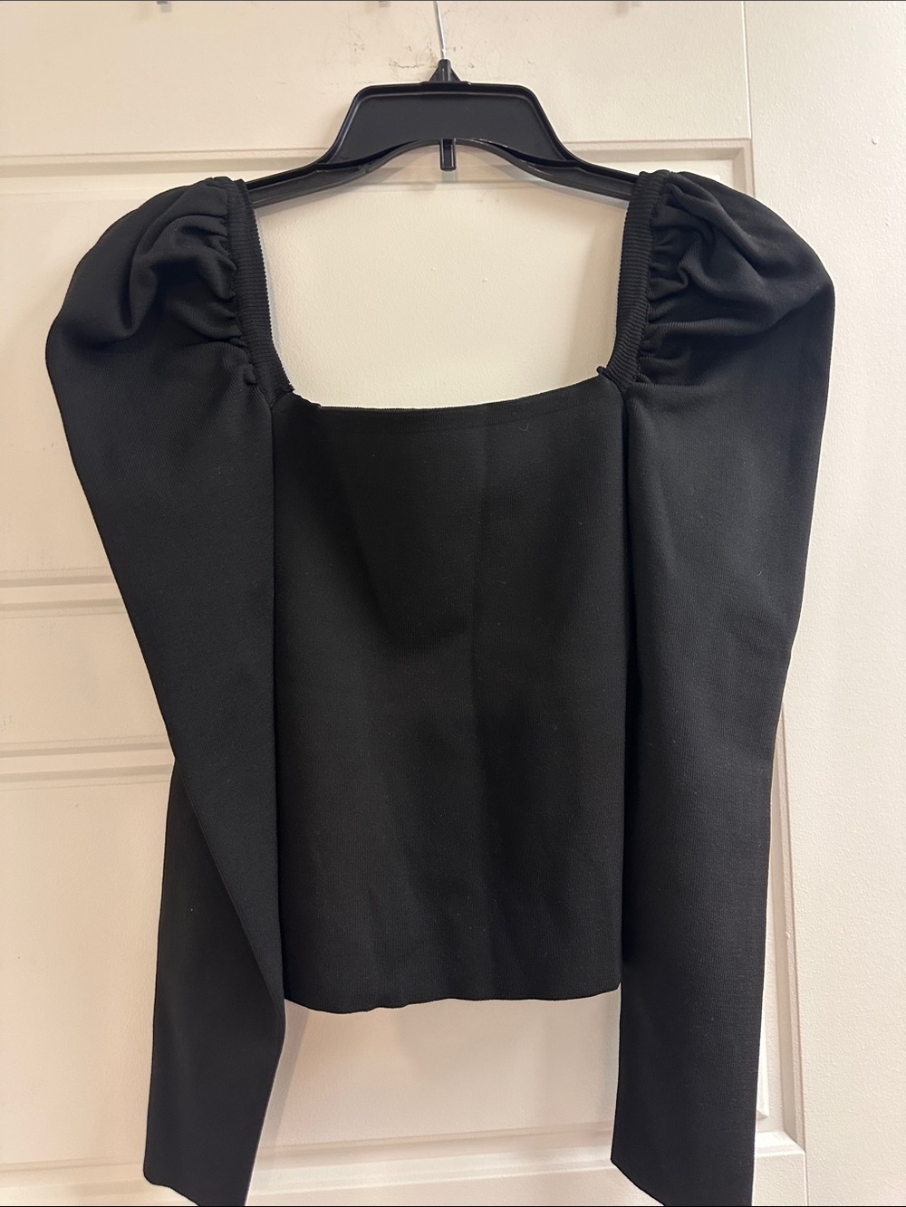 Black Puff-Sleeve Square-Neck Top